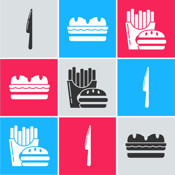 放入刀叉三明治、汉堡和炸薯条图片下载