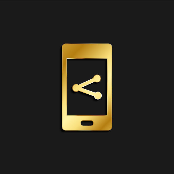 手机，分享黄金图标。矢量插图的金色风格图片下载