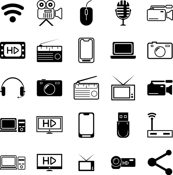 25个多媒体线路图标集图片下载