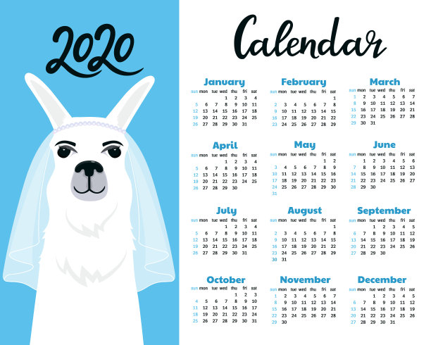 2020年日历从周日到周六可爱图片下载