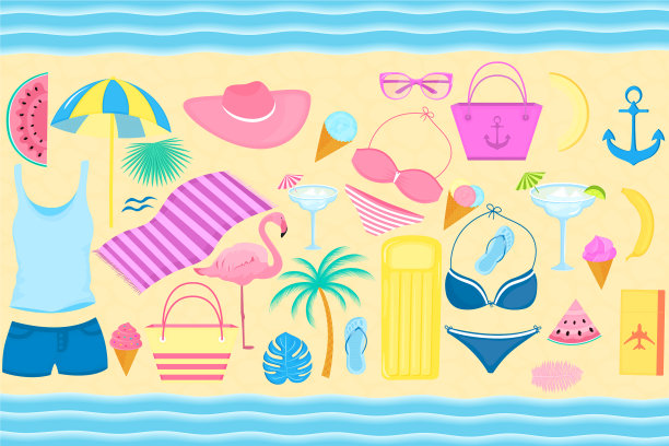 夏季设置装饰项目的海滩图片下载
