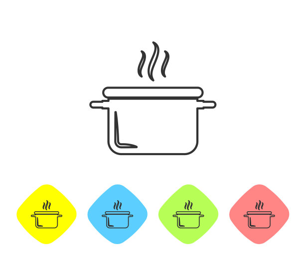灰色线烹饪锅图标孤立在白色图片下载