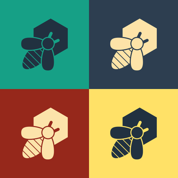 颜色蜜蜂和蜂窝状图标孤立在颜色上图片下载