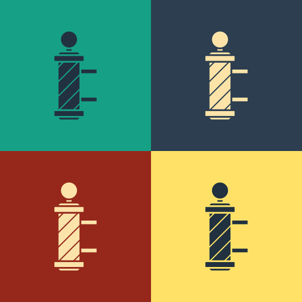 彩色经典理发店电线杆图标孤立上图片下载