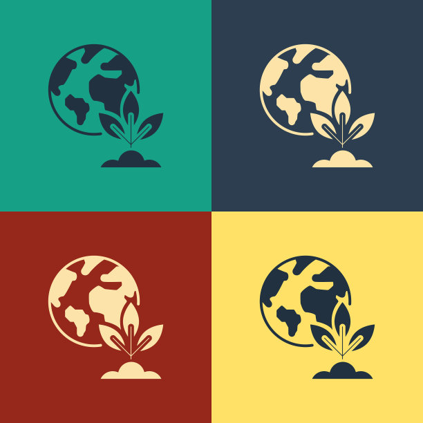 颜色地球地球仪和植物图标孤立的颜色图片下载