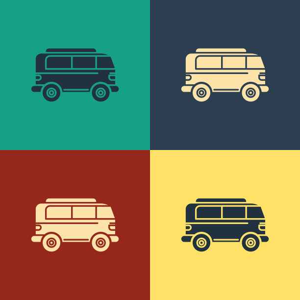 颜色复古小货车图标孤立的颜色图片下载