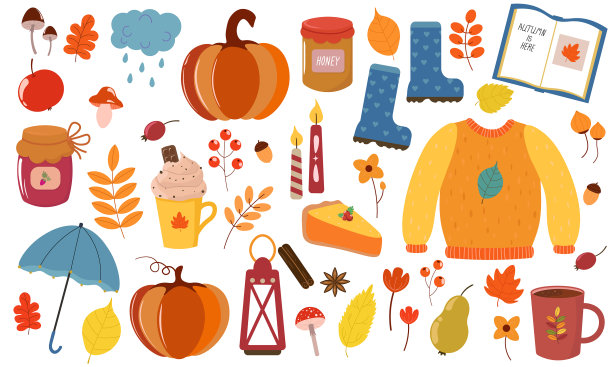 鲜艳多彩的卡通扁秋套图片下载