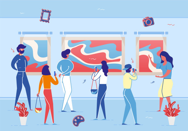 女人展示抽象画艺术画廊业务图片下载