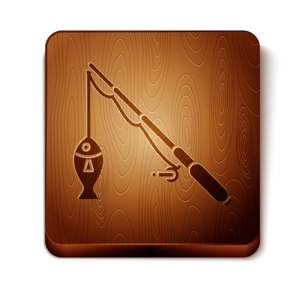 棕色的鱼竿和鱼的图标孤立在白色图片下载