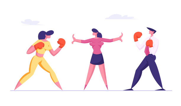 戴拳击手套的女商人和男商人准备图片下载