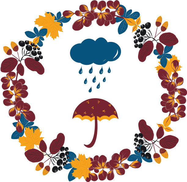 花圈手绘五彩叶伞和图片下载