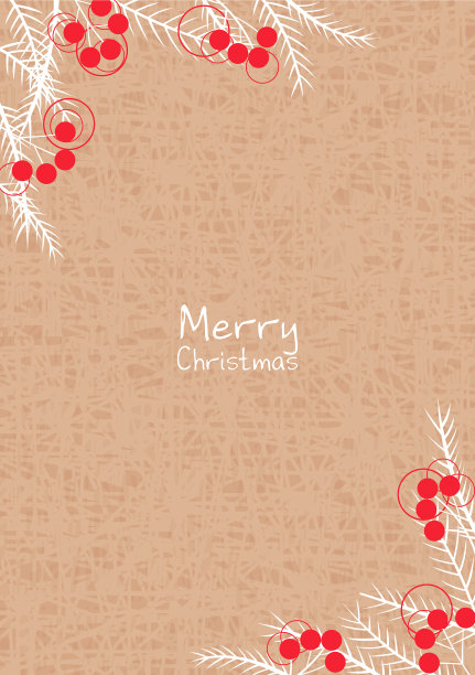 白色的松叶和红色的浆果在棕色的纸上图片下载