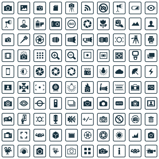 摄影100图标通用设置为web和UI图片下载
