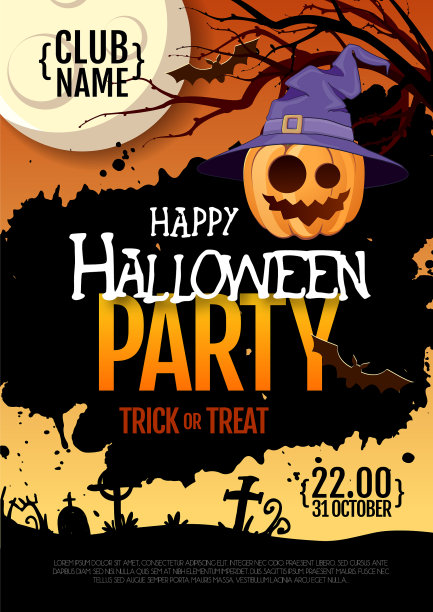 万圣节迪斯科派对海报与杰克o灯笼图片下载