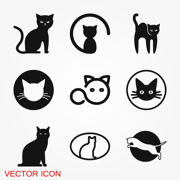 猫图标标志设计模板扁平化风格图片下载