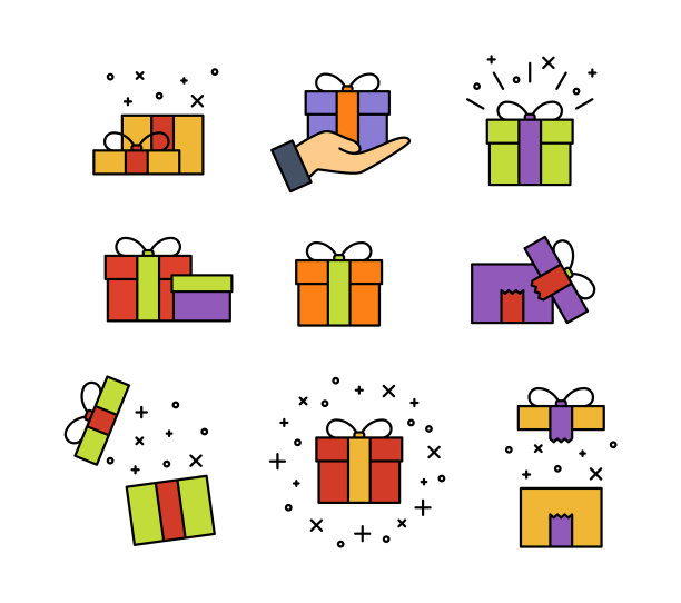 在白色背景上设置礼盒图片下载