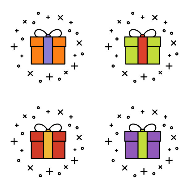 在白色背景上设置礼盒图片下载