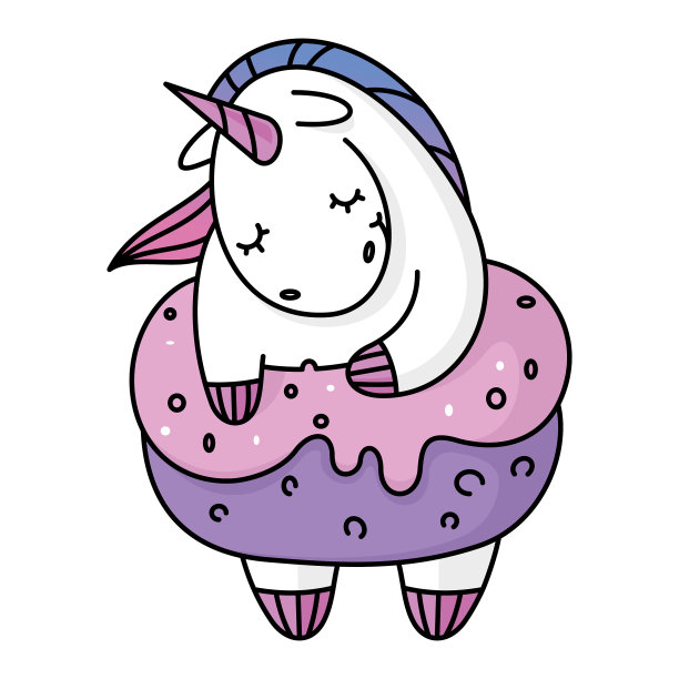 可爱的独角兽角色甜甜圈形状的救生圈图片下载