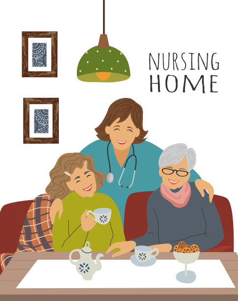 疗养院里有一位护士和快乐的老妇人图片下载