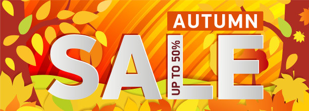 一个明亮的橙色旗帜金色的秋林图片下载