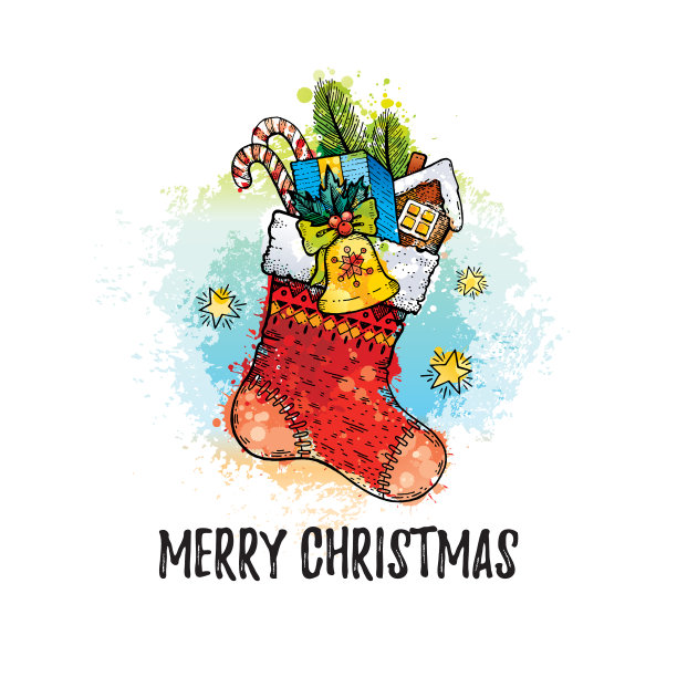 圣诞快乐的海报，长袜和礼物图片下载