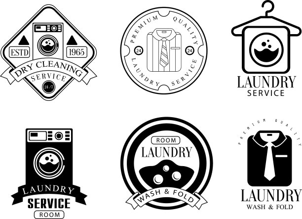 洗衣房服务，洗衣和折叠标签套图片下载
