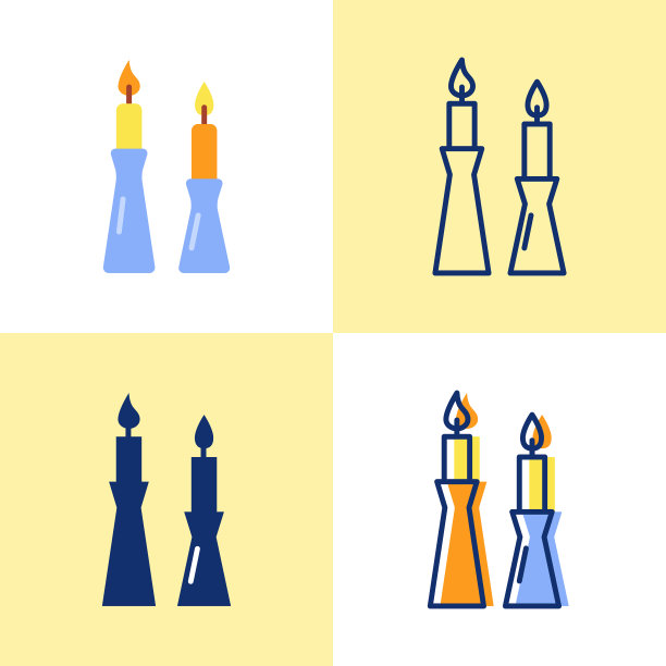 燃烧的蜡烛在烛台图标设置在平坦图片下载