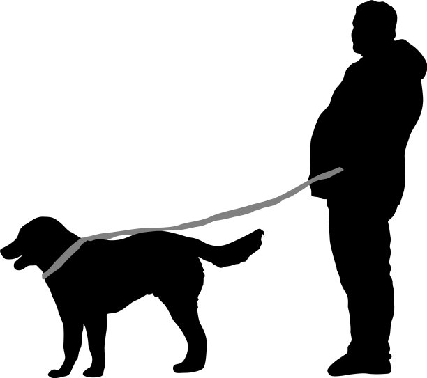 白色背景上的男人和狗的剪影图片下载