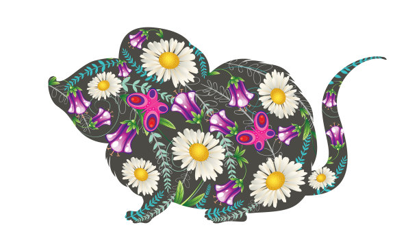 卡通老鼠剪影与花图片下载