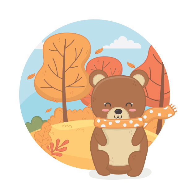 可爱的动物秋季扁平设计图片下载