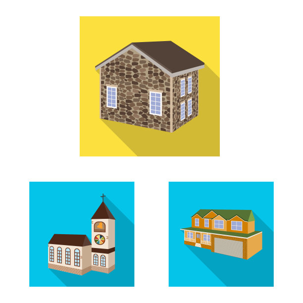 孤立对象立面和房屋标志集图片下载