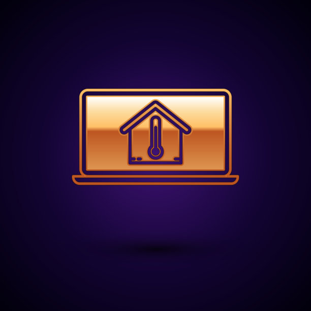 金色笔记本电脑与室内温度图标隔离图片下载