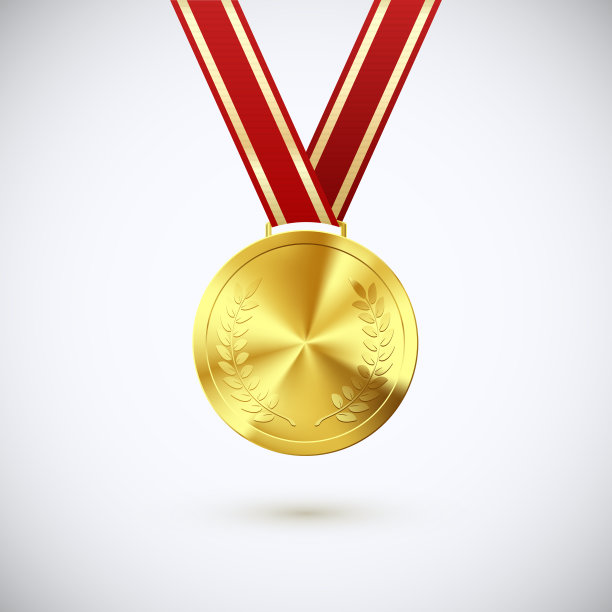 金质奖章，红丝带上挂着月桂图片下载