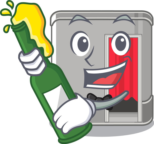 吉祥物桌子旁边有啤酒照相亭图片下载