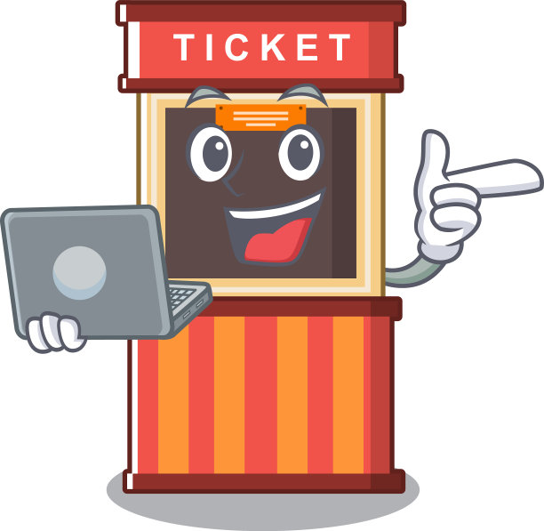 用笔记本电脑售票亭边摆吉祥物桌子图片下载