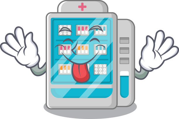 舌头吐出的药品自动贩卖机上的吉祥物图片下载