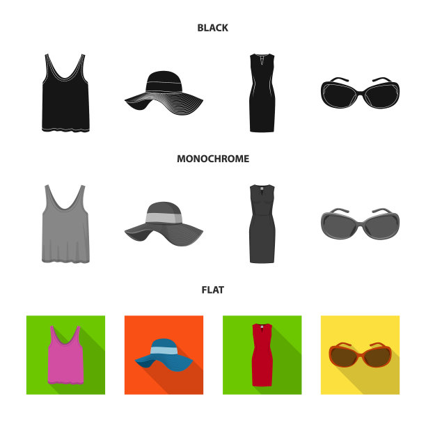 孤立物体女子与服饰标志的集合图片下载