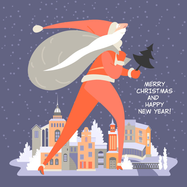 冬季城市景观与一个巨大的圣诞老人图片下载