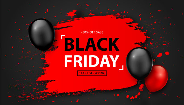 黑色星期五的打折横幅和气球图片下载
