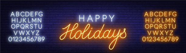节日快乐霓虹招牌贺卡上图片下载