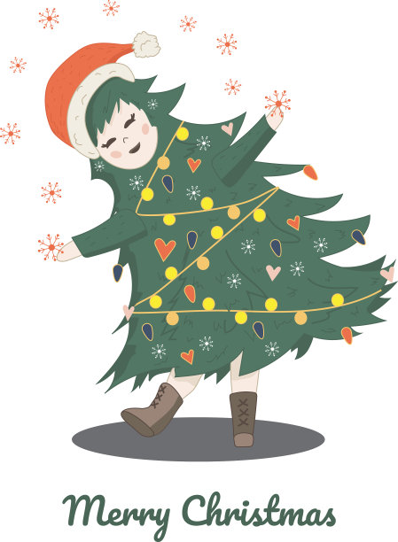 穿着狂欢节服装的女孩圣诞树图片下载