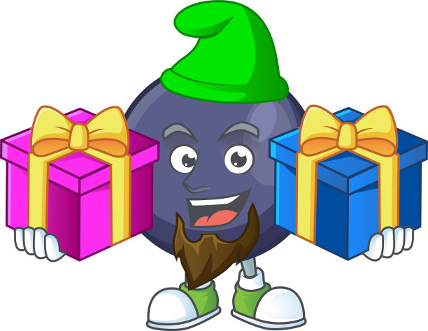 带两个礼物黑醋栗卡通吉祥物上图片下载