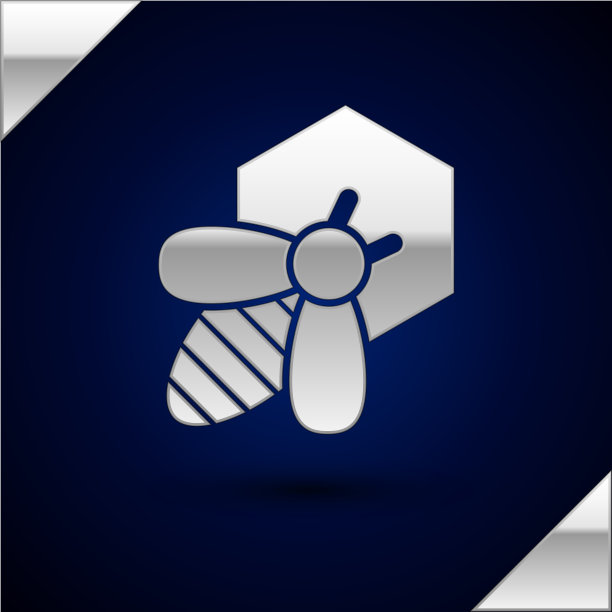 银色蜜蜂和蜂窝图标孤立在黑暗图片下载