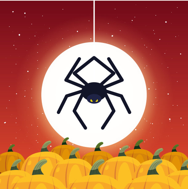 令人毛骨悚然的蜘蛛动物与月亮的场景图片下载