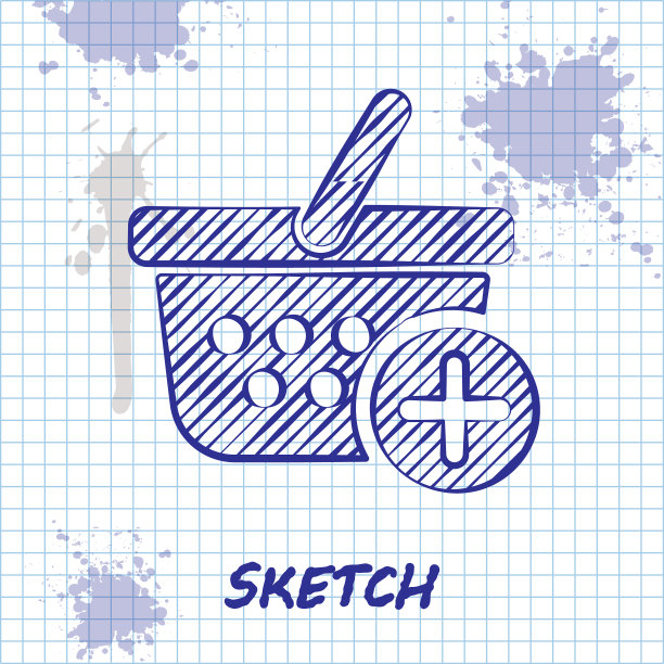 素描线添加到购物篮图标孤立图片下载