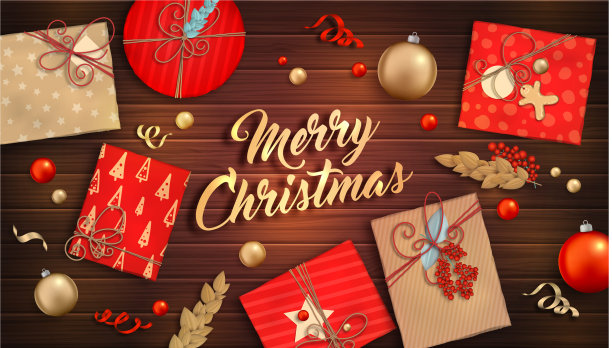 圣诞快乐的背景装饰物礼物花环图片下载