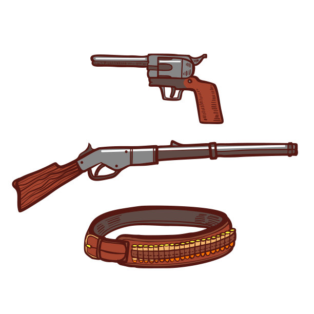 左轮步枪和弹带手工绘制图片下载