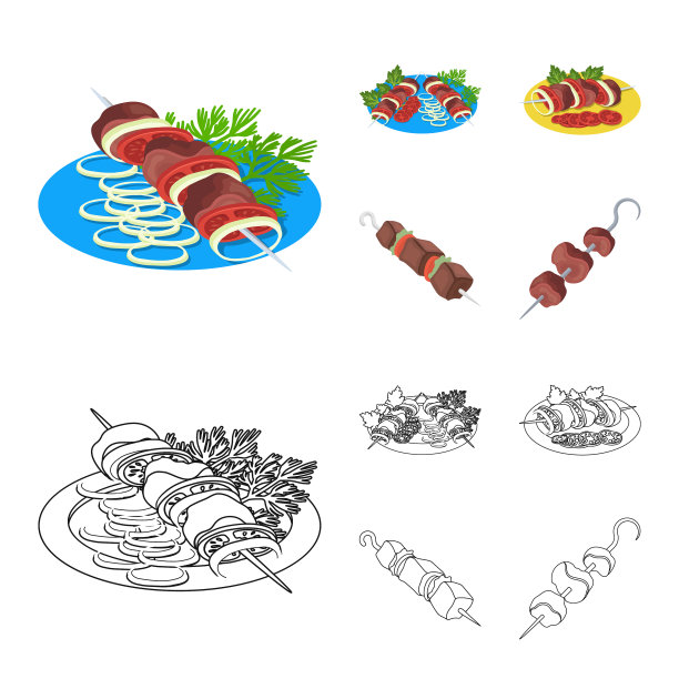 孤立的对象格栅和烧烤图标收集图片下载