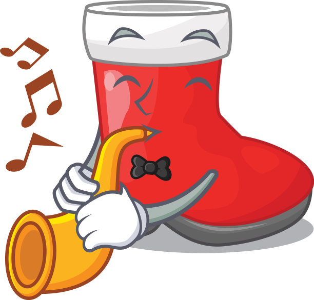 有喇叭的圣诞靴在人物架子上图片下载