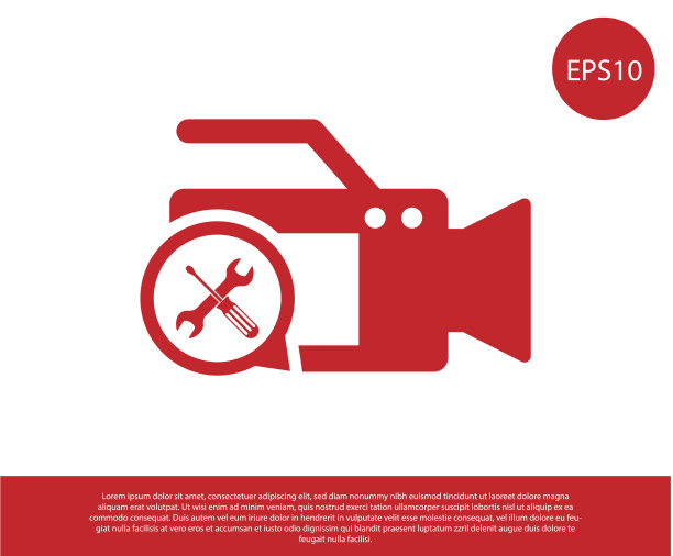 带有螺丝刀和扳手图标的红色摄像机图片下载